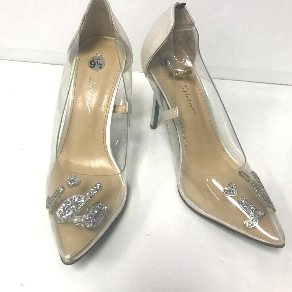 Betsey Johnson Demi Clear Bridal I Do Heel Womens 9.5 Silver Glitter Wedding